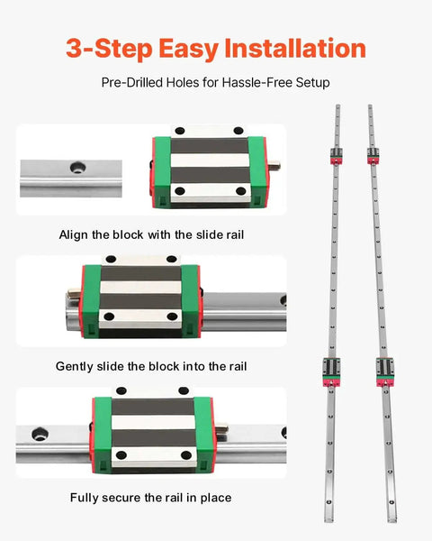 Pro Grade Linear Guide Rail Kit 2x HSR15 1500mm Rails With 4 Pillow Block Bearings installation steps