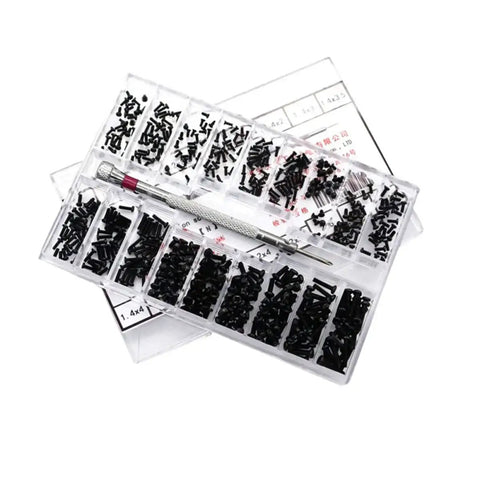 Miniature Screw Set Kit With Three Kinds Flat Countersunk Machine Screws Assortment Box Tool Box For Repair Pros And DIYers Carbon Steel Tiny Fasteners For Precision Projects in open box