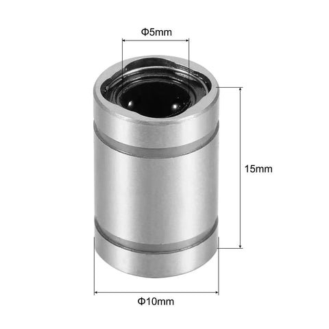 LM5UU Linear Ball Bearing 6 Pack, 5mm Bore, 10mm OD, 15mm Long, 45 Steel for CNC Machines and 3D Printers