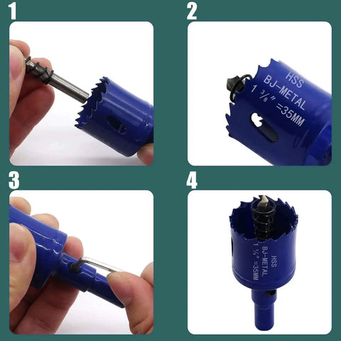 Bi Metal Hole Saw With Arbor One Three Eighths Inch 35mm for wood, plastic, metal, drywall, fiberboard, smooth fast drilling.