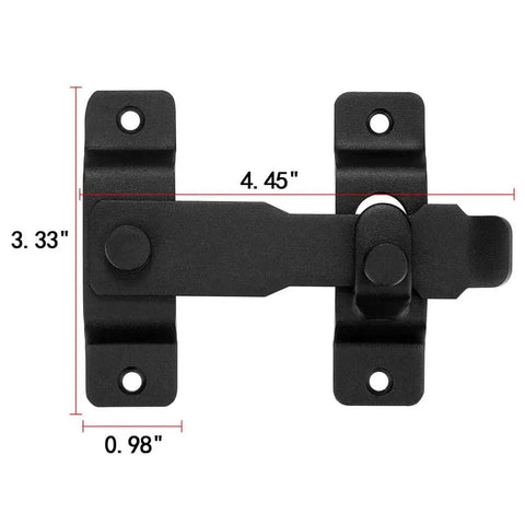 Matte Black Flip Latch Gate Latch Lock For Barn Fence And Sliding Doors Heavy Duty Stainless Steel Gate Hardware, dimensions shown