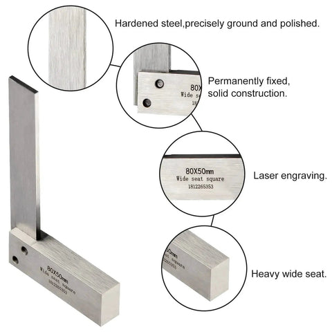 Pro Grade Machinist Square Set for Precision Layout and Machining showing close-up of 90 Degree Right Angle Ruler's features