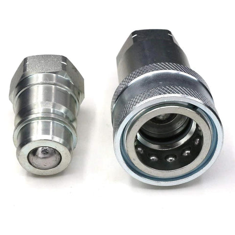 2-piece 1/4 NPT ISO 5675 hydraulic coupler set; carbon steel poppet valve, Pioneer style quick-connect male and female