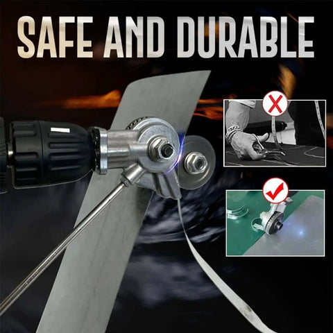 Metal Nibbler Drill Attachment for Fast Metal Cutting with Electric Shears, showing durability and safety in action on sheet metal.