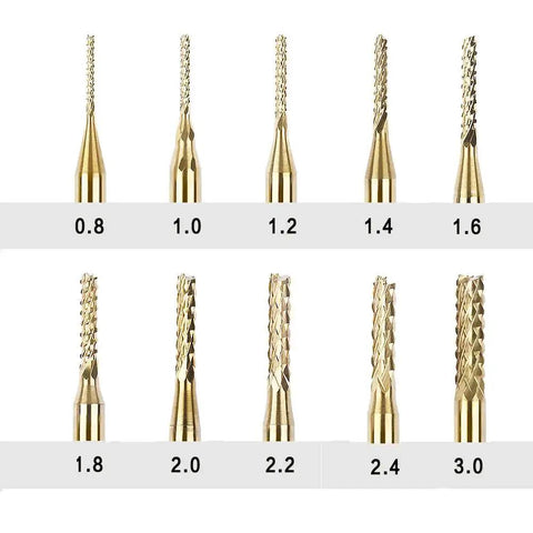 Titanium Coated Engraving Milling Cutter Set For Dremel Rotary Tools, 10 Pcs Carbide End Mills 0.8mm To 3.0mm With 1/8 Inch Shank