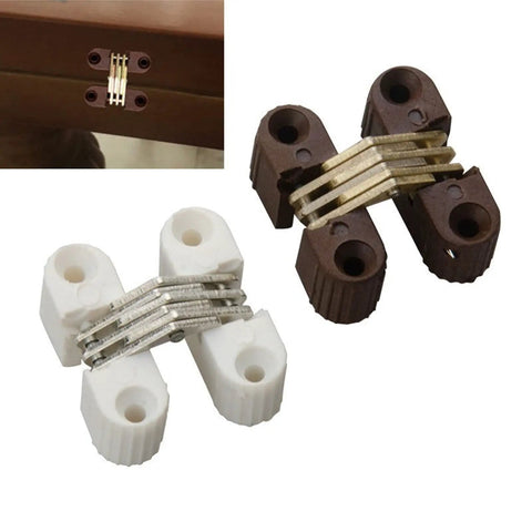 6 Pack Hidden Folding Door Barrel Cross Hinges For Dining Tables Plastic Invisible Concealed Hinges in white and brown