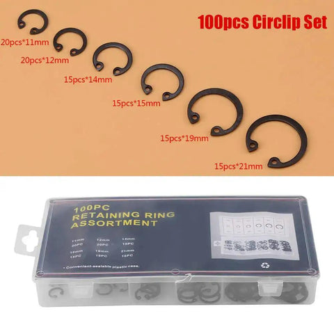 Six Size C Clips Snap Ring Assortment Kit 11mm To 21mm In Durable Metal With Box For Dowel Pins And Shaft Grooves Prevents Lateral Movement Great For Mechanical Projects And Repairs