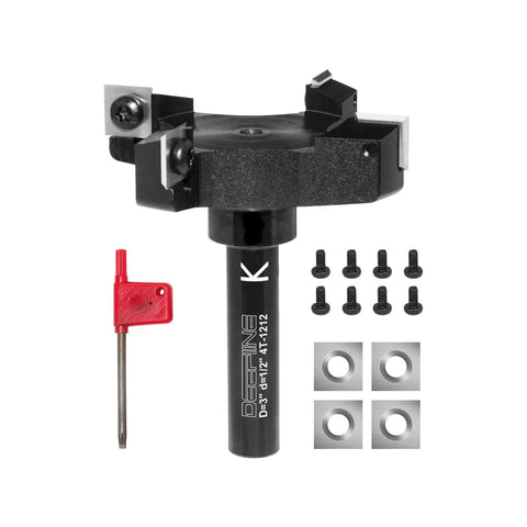 Pro Grade Heavy Duty Slab Flattening Router Bit With Four Wing Carbide Inserts For Spoilboard Surfacing And Wood Planing Half Inch Shank Three Inch Cutting Diameter CNC Fly Cutter Leveler And Rabbeting Capabilities with accessories