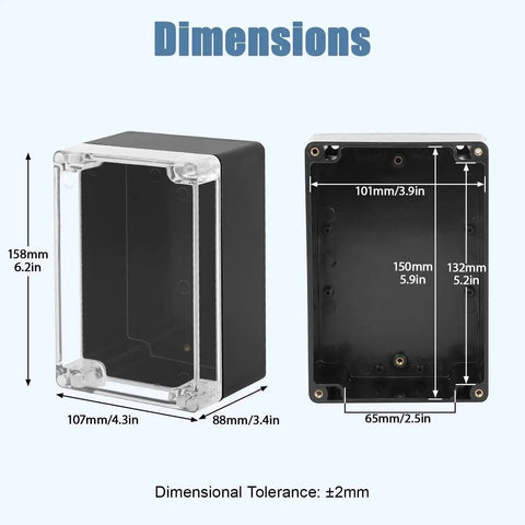 Weatherproof Electrical Junction Box With Clear Cover IP65 Waterproof ABS Plastic Case With Dimensions Highlighted