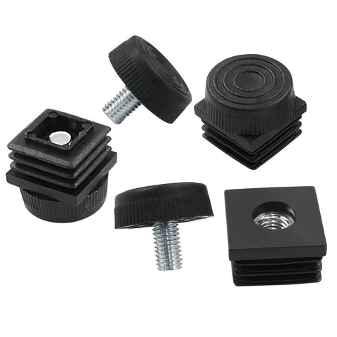 12 Pack Black Square Tube Insert Kits With Adjustable Feet For 1x1 Inch OD Square Pipe, Leveling Pads, M8 Thread, 14mm Screw