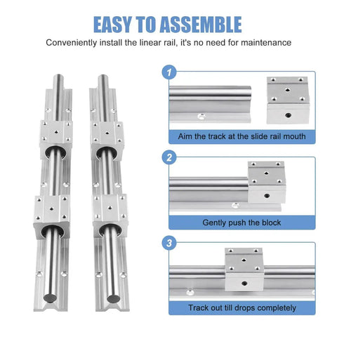 SBR16 500mm Linear Rail Kit With 2 Rails And 4 SBR16UU Bearing Blocks For CNC DIY Projects And 3D Printers installation steps
