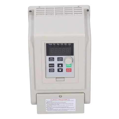 Front view of Single Phase 110V To 220V 1500W Variable Frequency Drive VFD Inverter Motor Speed Controller with digital display.