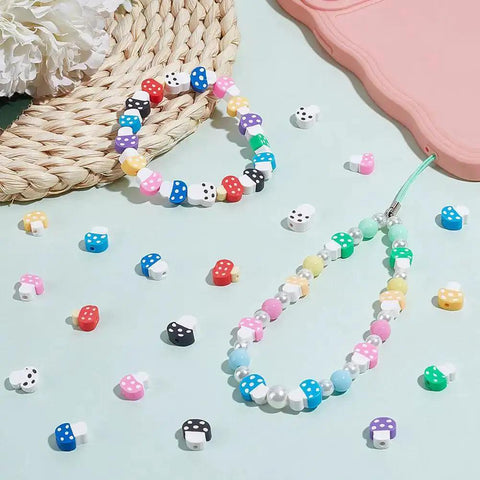 Polymer Clay Mushroom Beads Kit With 400 Mixed Color Beads, Handmade Mushroom Shapes for Jewelry Making Bracelet Display