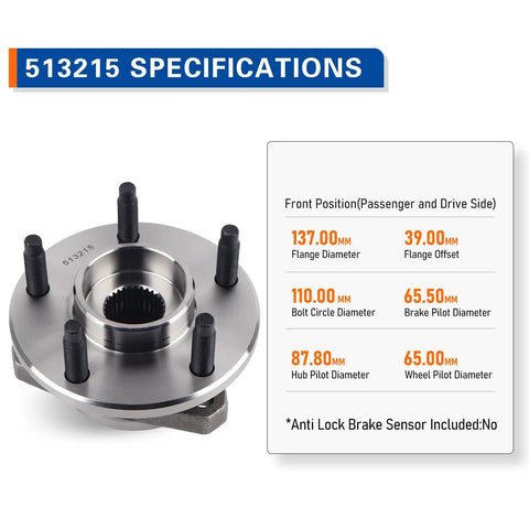 Front Wheel Hub And Bearing Assembly Compatible With 2004 2007 Pontiac G6 And 2004 2007 Chevy Malibu Non ABS 5 Lug Replacement specifications