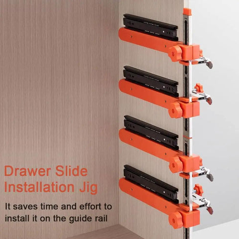Heavy Duty Pro Grade Shop Ready Drawer Slide Jig With Toggle Clamp for easy and precise cabinet drawer installation.