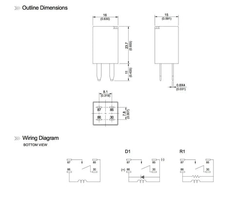 General Purpose Relay Pack Of Two 12VDC SPNO 20A Durable Industrial Control Relays Model 303-1AH-C-R1-U01 wiring diagram and dimensions