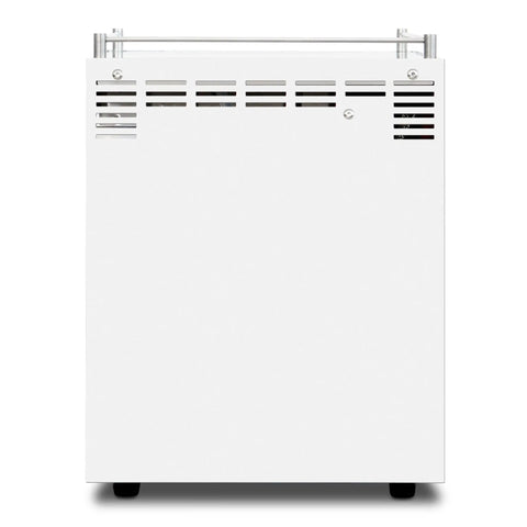 Rear view of Duo Espresso Machine With PID Temperature Control And Programmable Volumetric Settings, white finish.