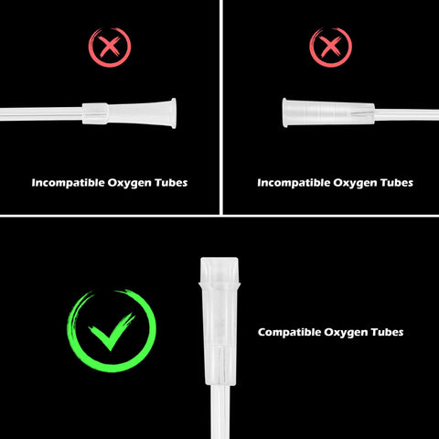 IOOYIFLE oxygen tubing swivel connector, 10 pcs, male-to-male cannula adapters; shows compatible vs incompatible tubes.