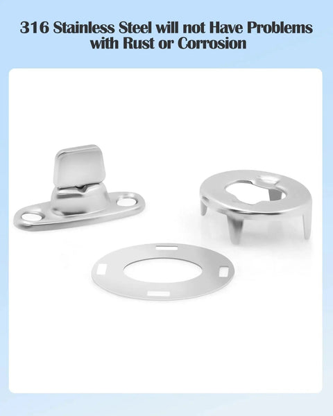 Beefy Twist Lock Common Sense Fasteners For Marine Use By Nerites in stainless steel, showing turn button and base components.