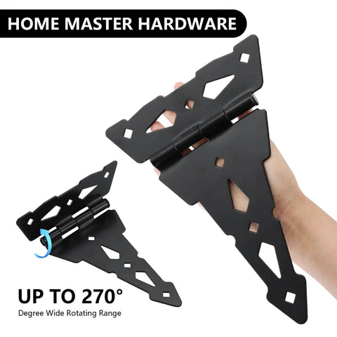 8 Inch Heavy Duty Decorative T Hinge For Sheds Gates And Barn Doors With Included Screws Black Finish 4 Pack in hand