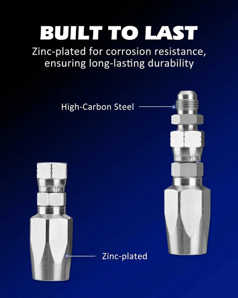High-carbon steel and zinc-plated fittings from 3 By 8 Inch Hydraulic Hose Repair Kit, Reusable 2 Wire Fitting, R2 R16 R17 R19.