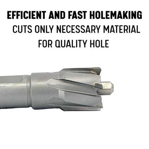 Carbide Tipped Annular Cutter Five Eighth Inch By One Inch For Fast Efficient Metal Hole Drilling With Three Quarters Inch Weldon Shank And Flats For Easy Indexing Fits Magnetic Drill Presses Drill America CTC Series side view