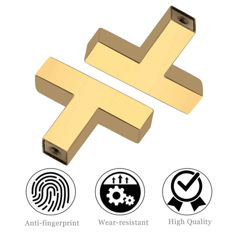 Gold Stainless Steel Cabinet Handles Set Of 2 Single Hole Center Square Bar Cabinet Pulls for drawers and cupboards, 50mm length