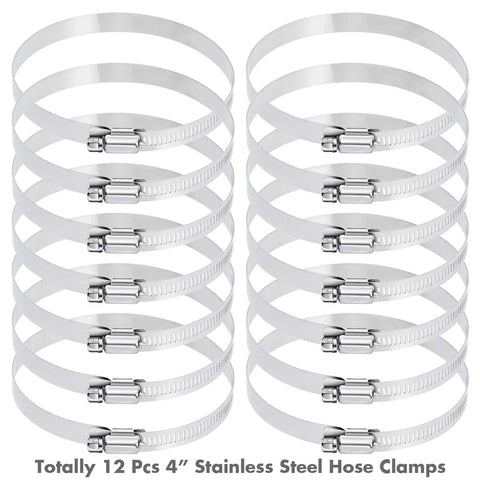 Selizo 12Pcs 4-inch stainless steel hose clamps (304 SS), worm gear clamps, 91–114mm for automotive and plumbing