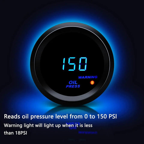 Oil Pressure Gauge Kit 52mm 2 Inch With Sender For 12V Cars And Trucks Digital Blue LED Display