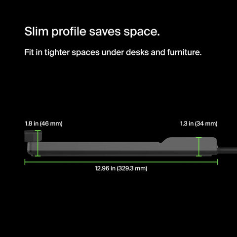 Side view of 8 Outlet Surge Protector Power Strip With 6 Foot Flat Plug Heavy Duty Extension Cord Overload Protection 3550 Joules, slim profile.