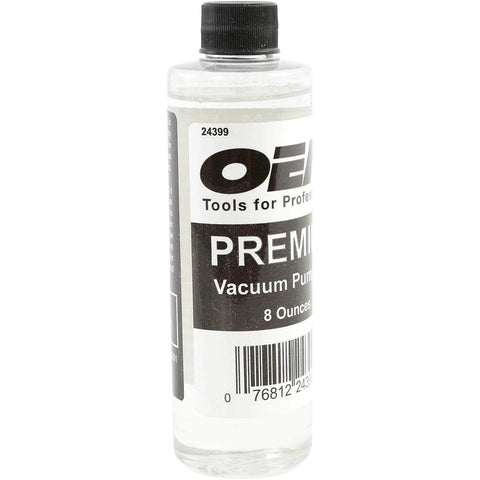 OEMTOOLS Premium Vacuum Pump Oil, 8 oz bottle, clear liquid, black cap