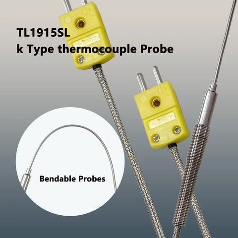 Two TL1915SL K-Type thermocouple probes with braided steel leads; 6-inch bendable, 2-pack for HVAC and automotive use