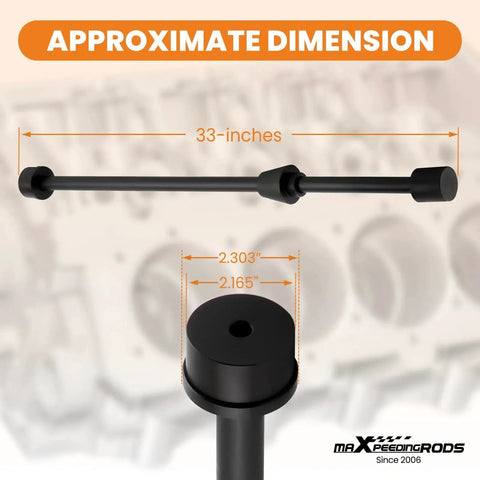 LS Cam Bearing Installation And Removal Tool For Chevy LS Engines LS1 LS2 LS3 LS6 LQ9 Made From 45 Steel, 33-inch length, dimensions shown