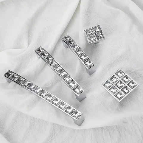 Six Pack U Shape Crystal Glass Drawer Pull Knobs For Cabinets And Dressers With Zinc Alloy Base Modern Shiny Silver Handles