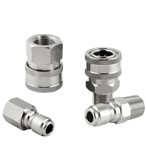Raincovo pressure washer fittings set, 4-piece stainless steel quick-connect adapters with 3/8 in male and female threads