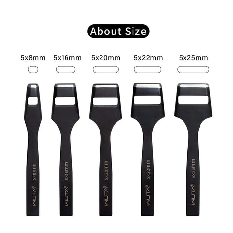 Boss Grade Oblong Leather Belt Hole Puncher And Oval Hole Cutter For Strap Watch Bands, size comparison guide, 5x20mm tool in center