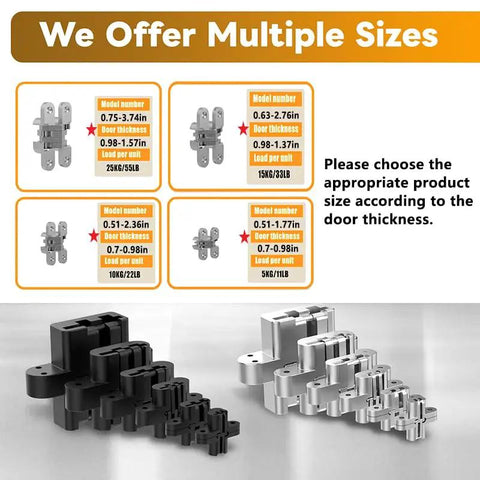 Invisible Cabinet Door Hinges 4 Pack Concealed 180 Degree Hinges for Frameless Cabinets Completely Hidden When Closed in various sizes