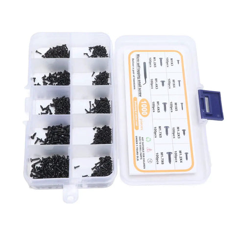 Ultimate Handy Self Tapping Screws Set In Carbon Steel With Pan Head Kit And Tweezers Ten Size Range organized in clear box