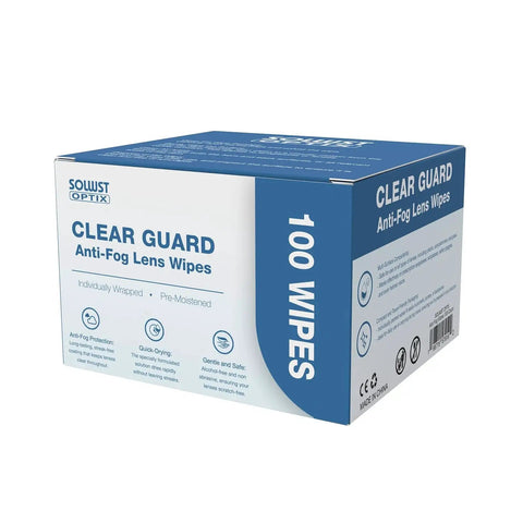 Box of Clear Guard Anti Fog Lens Wipes For Glasses And Lenses 100 Pre Moistened