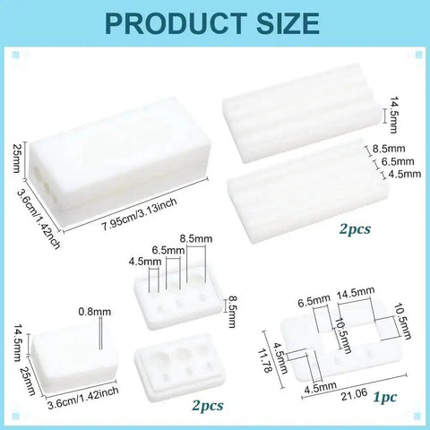 Product size dimensions of Polymer Clay Bead Roller And Hole Maker Set for 4mm 6mm 8mm beads in white plastic mold.