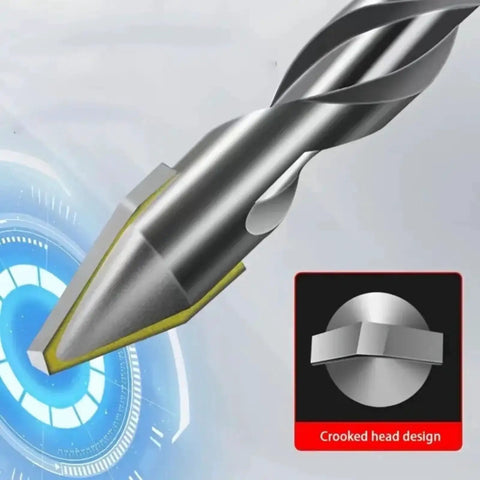 Close-up of 4 Piece Type A Dry Drill Bit Set For Drilling Holes In Tiles Concrete Glass Wood And Metal Pro Grade All Purpose Hole Cutter With Durable Carbide Tips, showing the carbide tip.