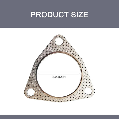 Neferta exhaust pipe interface gasket, triangular graphite flange with three holes, 2.99-inch ID, silver
