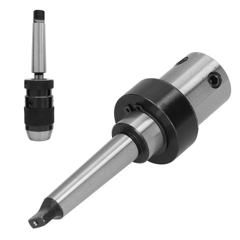 Side view of two-piece arbor Morse taper internal-cooling drill sleeve and MT2 R8 adapter, steel, 19.05mm