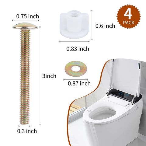 4 Pack Toilet Seat Bolts With Nuts And Washers For Quick Fix No Wiggle Replacement Fasteners Fits Kohler And Toto Toilet Seats By Syocsek Durable Steel Screws Set dimension diagram and installed view.