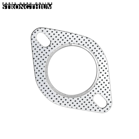 Exhaust flange gasket, 2.25 inch, metallic perforated plate with circular bore and two oval bolt holes