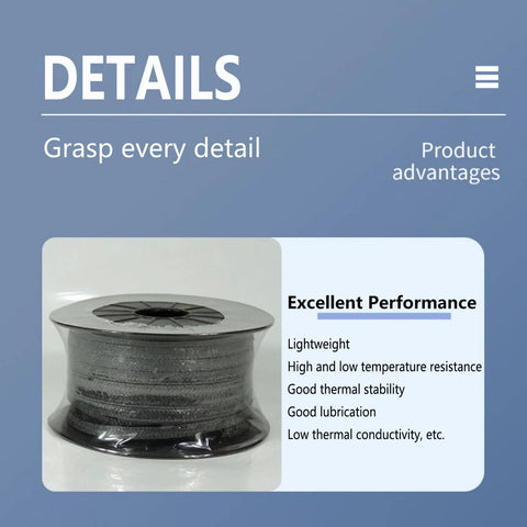 DRISSA PTFE-graphite braided packing, 4x4 mm, 9.8 ft spool, black, for pump glands and valve stems