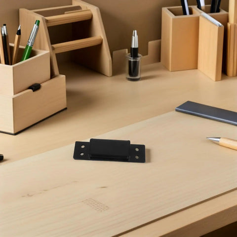 Hidden Heavy Duty Concealed Door Hinges 5 Inch Black Square Adjustable Cabinet And Bookcase Hardware on desk