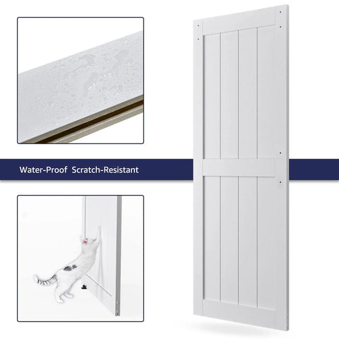 30 Inch By 84 Inch MDF Sliding Barn Door With Hardware Kit And Handle Pre Drilled Holes No Brainer Setup Waterproof PVC Surface
