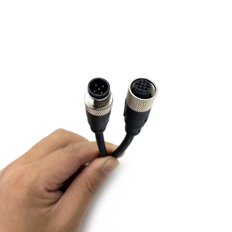Hand holding 3.28ft M12 5 Pin Cable Connector Straight Aviation Plug Waterproof IP67 Male to Female Sensor PVC Socket 60V 4A