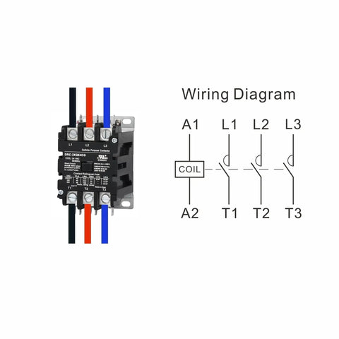 3 Pole 40 Amp 120V Contactor For HVAC Systems, UL Listed DP Contactor with wiring diagram shown